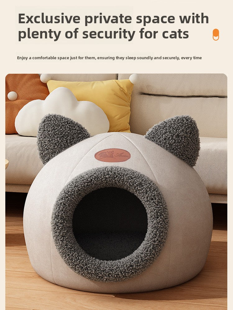 Pet Cave Bed – Warm Plush House for Cats & Dogs