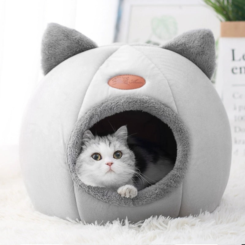 Pet Cave Bed – Warm Plush House for Cats & Dogs