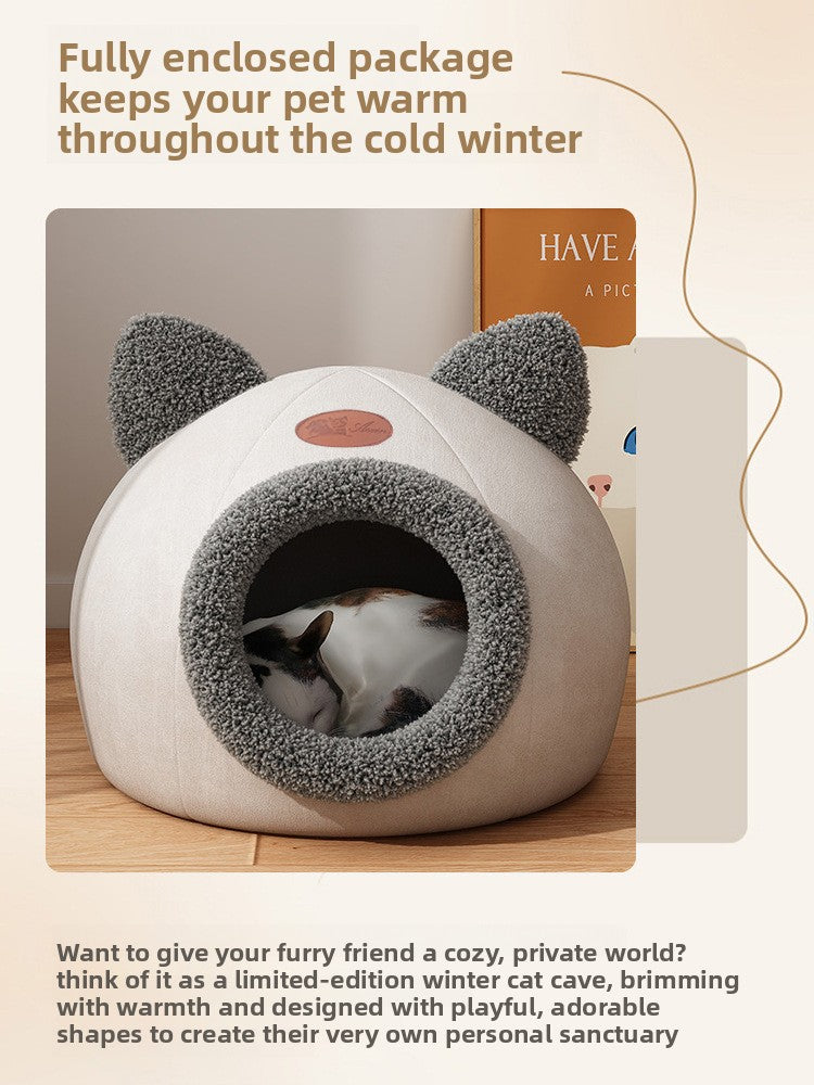 Pet Cave Bed – Warm Plush House for Cats & Dogs