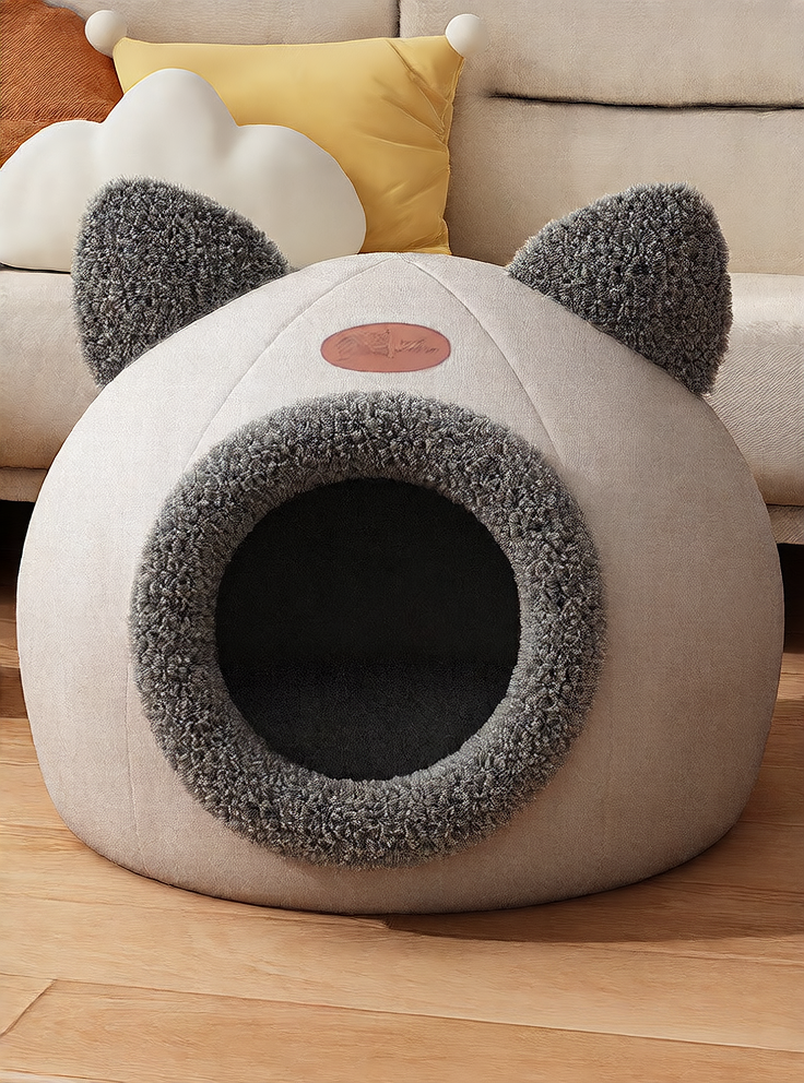 Pet Cave Bed – Warm Plush House for Cats & Dogs