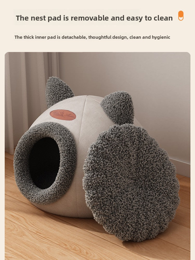 Pet Cave Bed – Warm Plush House for Cats & Dogs