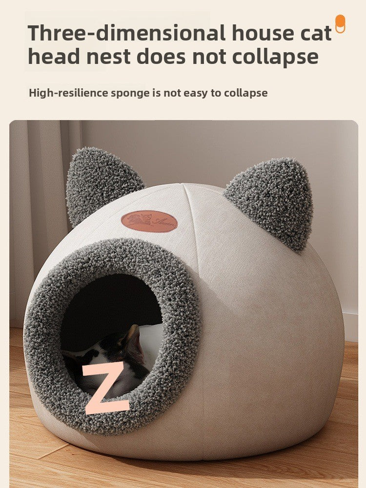 Pet Cave Bed – Warm Plush House for Cats & Dogs